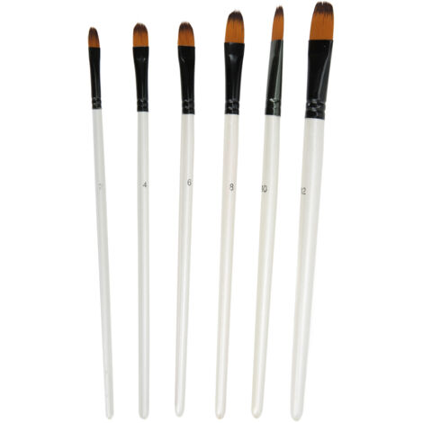 Ensemble de 6 Pinceaux à Peinture en Nylon Souple, Têtes Plates pour Gouache et Aquarelle, Brosses à Huile Blanches, Différentes Tailles (1/5)