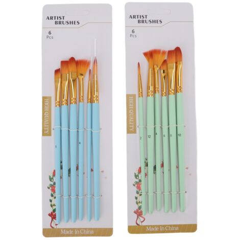 12 Pinceaux en Nylon avec Manche en Bois pour Peinture à l'Huile, Acrylique et Aquarelle - Lot de 12 (1/5)