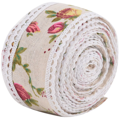 Ruban de Jute Imprimé Fleurs Dentelle 5m - Décoration Nappe Mariage Rustique Ceinture Tissu (1/5)