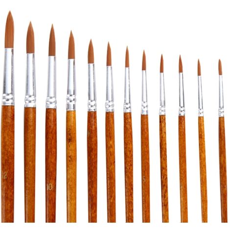 Ensemble de 12 Pinceaux à Poils Nylon pour Aquarelle et Peinture à l'Huile avec Manche en Bois (1/5)