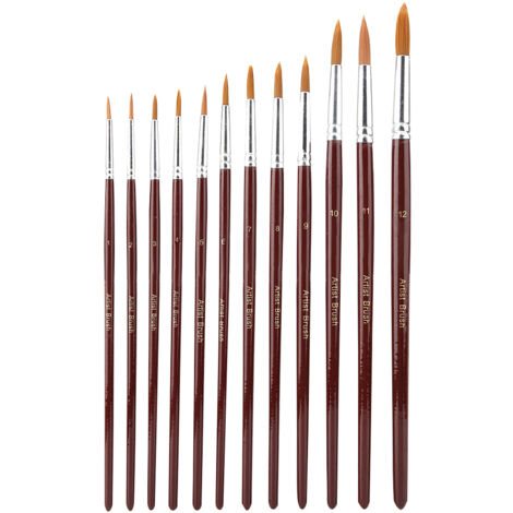 12 Pièces Pinceaux Aquarelle Poils Nylon pour Art Peinture Fournitures Dessin (Bout Ronde) (1/5)