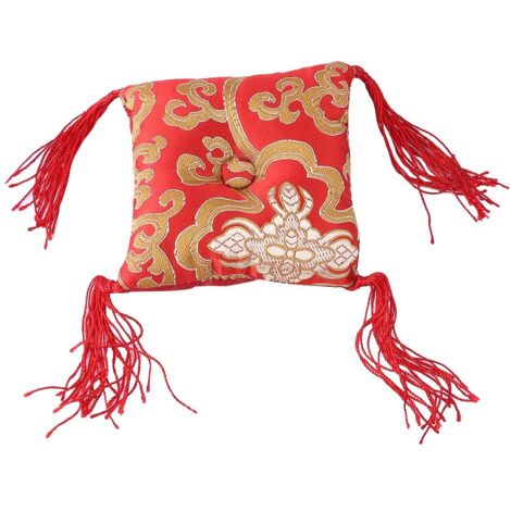 Bolster décoratif bouddhiste 10x10 cm, coussin tibétain chantant Népal, artisanat sacré rouge (1/5)