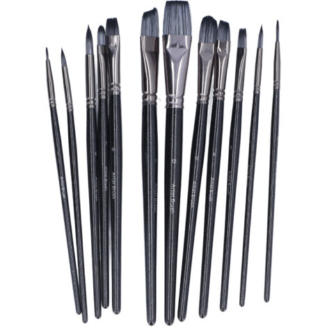 12 Pinceaux en Nylon à Pointe Ronde, Élasticité et Absorption Optimale, Manche en Bois pour Artistes (1/5)