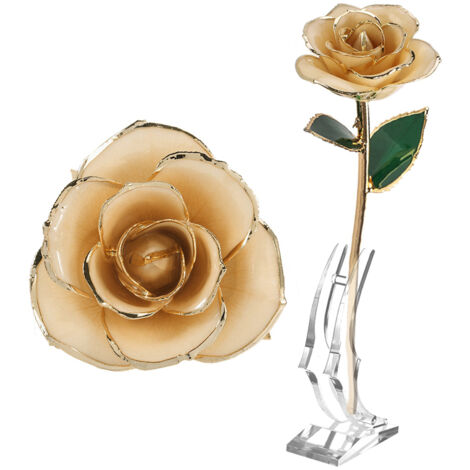 Rose Éternelle en Or 24k sur Tige Longue avec Support - Cadeau Élégant pour Elle (1/5)