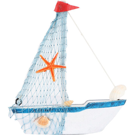 Modèle de Bateau à Voile en Bois Artisanal Vintage Méditerranéen (Pavillon Rouge) (1/5)