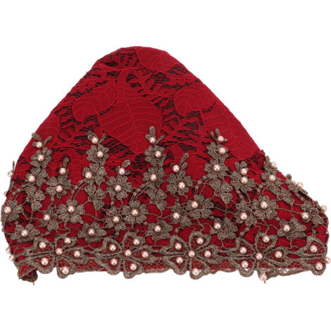 Turban en Dentelle Brodée avec Perles pour Femmes - Couleur Marron, Usage Quotidien (1/5)