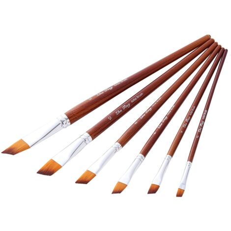 Ensemble de 6 Pinceaux Gouache en Nylon avec Manche en Bois pour Aquarelle et Peinture à l'Huile (1/5)