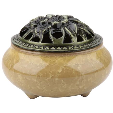 Brûleur d'Encens Céramique Fissuré Glacé, Porte-Encens Décor Maison Salon Thé (Jaune Ambre) (1/5)