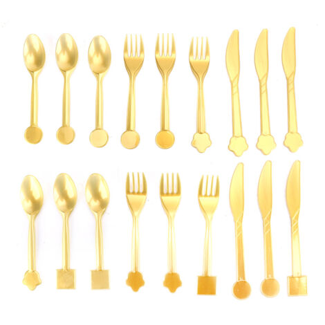 Ensemble de 18 Pièces Couverts en Plastique Doré pour Mariage Anniversaire Décoration Enfant DIY (1/5)