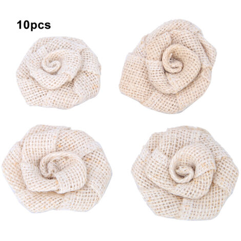 10 Fleurs en Jute Fait Main pour Décoration de Mariage DIY Accessoires Vêtements (Beige) (1/5)