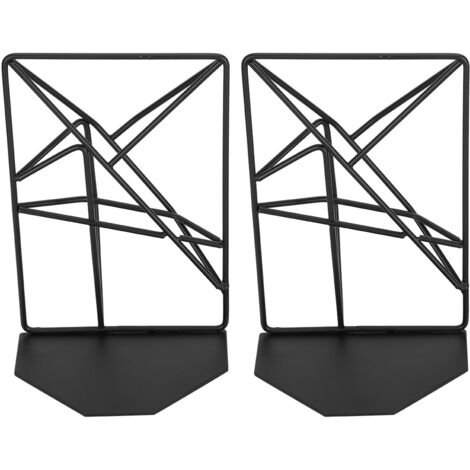 2 Pièces Serre-Livres en Métal Lourd Noir, Support de Bureau Anti-Dérapant pour Bibliothèque, Design Géométrique Creux (1/5)