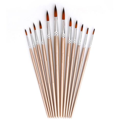 12 Pièces Pinceaux Nylon Aquarelle Acrylique Set Outils Artistiques Professionnels (1/5)