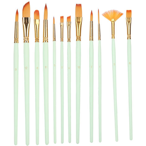 Ensemble de 12 Pinceaux Nylon pour Aquarelle, Outils de Peinture et Fournitures Artistiques pour Artisanat - Manches Verts Matt (1/5)