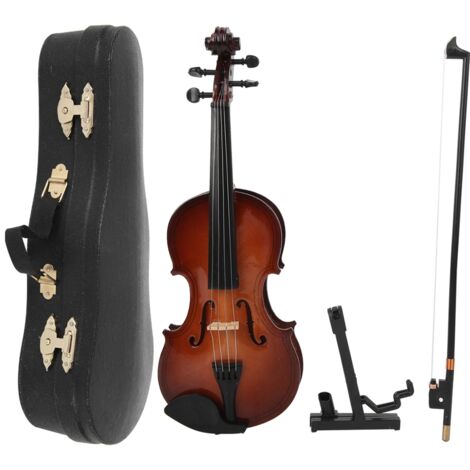 Violon Miniature en Bois Modèle Décoratif Instrument de Musique avec Boîte Cadeau