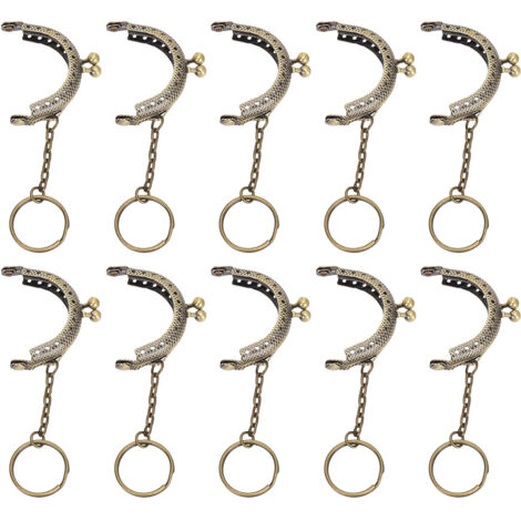 10 Cadres de Sac Métallique Antique, Fermoir Baiser en Ton Bronze, Semicercle Chaînette 5cm pour DIY (1/5)