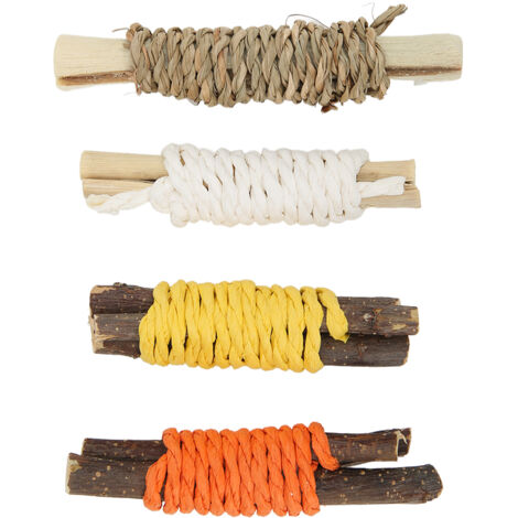 4 bâtons à mâcher pour hamster en bambou doux et pomme, jouet dentaire comestible avec corde (1/5)