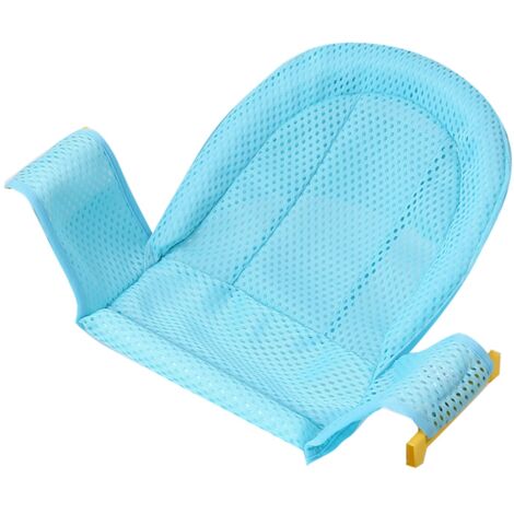 Siège de bain bébé réglable avec sangle antidérapante et filet respirant bleu pour nouveau-né