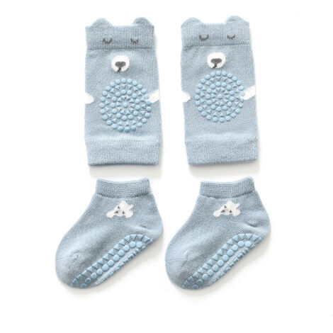 Protecteurs de Genoux Bébé Anti-Dérapants avec Chaussettes en Coton Doux - Bleu Taille L 2-4 Ans (1/5)