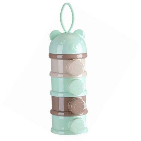 Distributeur de lait en poudre 4 niveaux grande capacité portable sans odeur pour bébé avec ouverture latérale vert (1/5)