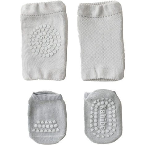 Protecteurs Genoux Bébé Anti-Dérapants avec Points de Colle - Chaussettes en Coton Peigné Taille M Gris Clair (1/5)