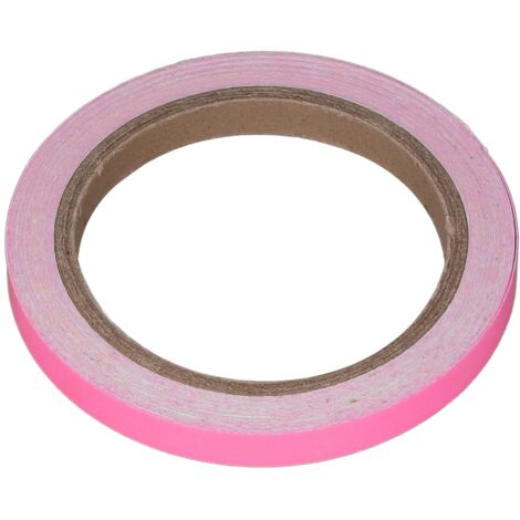 Ruban fluorescent rose 20mm brillant dans le noir, 10m pour murs lisses et escaliers, chargé sous lumière UV. (1/5)