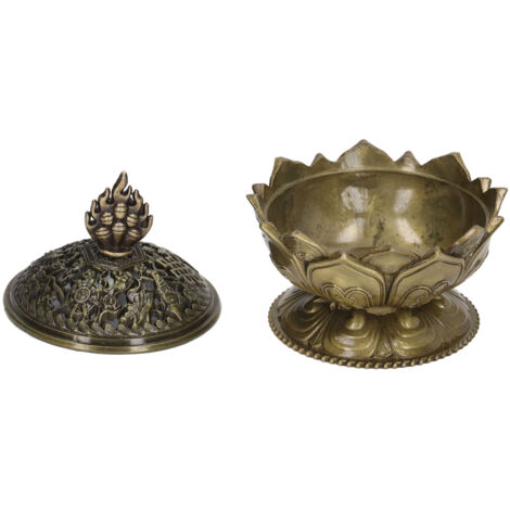 Brûleur d'Encens Lotus Style Vintage en Alliage Fleuri, Support pour Encens Décoratif Maison Bronze (1/5)