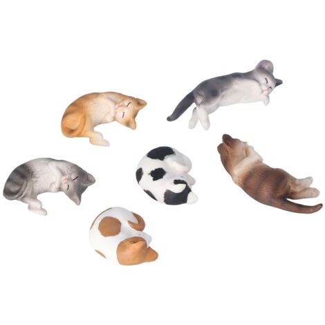 6 Figurines Miniatures de Chats Endormis Détails Peints Vifs Texture Réaliste Jouet Décor Bureau Voiture Étagère (1/5)
