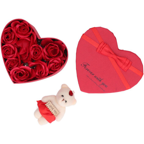 Boîte Cadeau Savon Rose en Forme de Cœur, Déco Maison Romantique, Couleurs Vives, Fleur de Bain Douce (1/5)