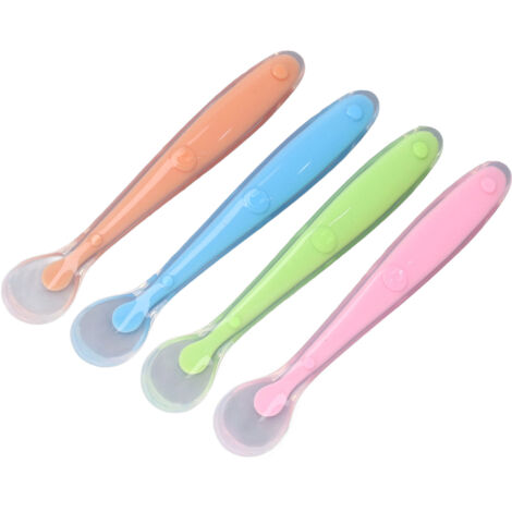 4 Cuillères en Silicone Souple pour Bébé - Poignée Ergonomique Anti-Dérapante, Faciles à Nettoyer, Idéales pour l'Alimentation des Tout-Petits (1/5)