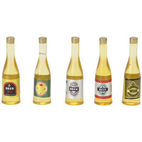 5 pièces mini bouteilles de bière 1:12, décoration détaillée pour maison de poupée, accessoire miniature réaliste pour scénario (1/5)