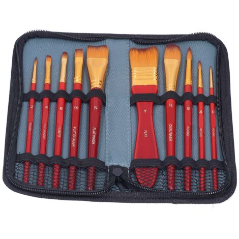 11 Pinceaux en Nylon Importés pour Peinture Acrylique - Absorption d'Eau, Trait Lisse - Set de 11 Pièces (Rouge) (1/5)