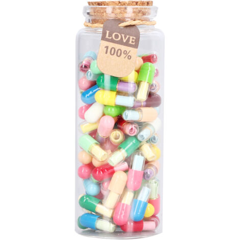 100 capsules à message en verre, pilules colorées avec papiers vierges pour souhaits et lettres personnalisées (1/5)