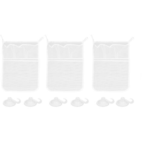 Filet de rangement pour jouets de bain en polyester avec 4 poches et ventouses, sac à accrocher avec crochets pour jouets de bébé (1/5)
