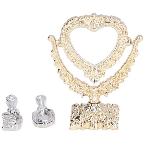 Miroir de Poche Miniature 1:12 pour Maison de Poupée, Accessoire Décoratif en Forme de Cœur Doré (1/5)