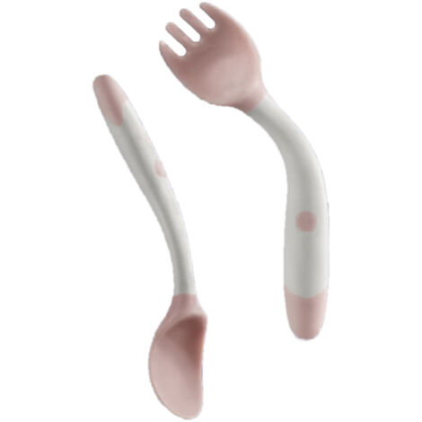 Ensemble Fourchette et Cuillère Bébé avec Poignées Courbées en PP Doux - Kit d'Apprentissage Alimentaire Rose pour Tout-Petits (1/5)