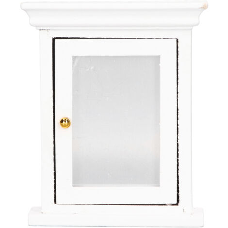 Armoire de Salle de Bain Blanche avec Miroir pour Maison de Poupée 1:12, Meuble Miniature Moderne et Élégant (1/5)