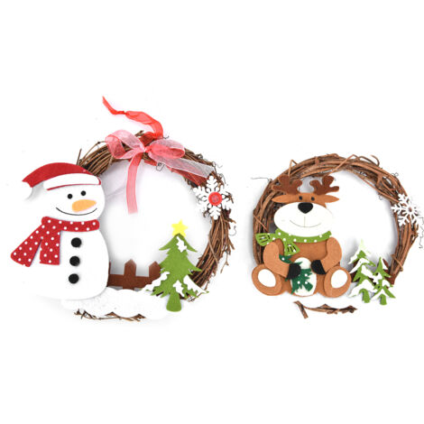 Couronne de Noël Mignonne avec Bonhomme de Neige et Cerf - Décoration Murale ou Porte (1/5)