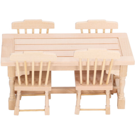 5 pièces de meubles miniatures en bois pour maison de poupée 1:12, table et chaises pour enfants dès 3 ans (1/5)