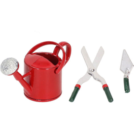 Arrosoir et Outils de Jardin Miniatures 1:12 pour Maison de Poupée - Pelle, Ciseaux, Alliage Durable - Rouge (1/5)