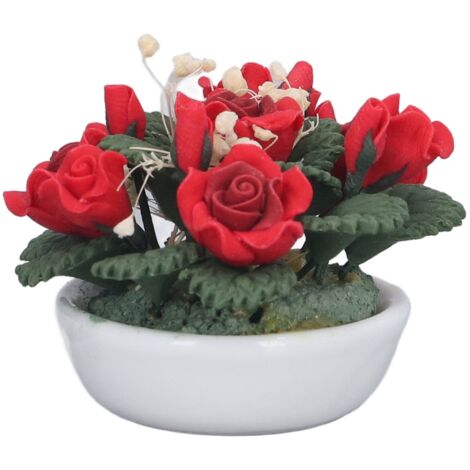 Miniature Plante Artificielle Rose Rouge pour Maison de Poupée 1:12 - Décoration DIY (1/5)
