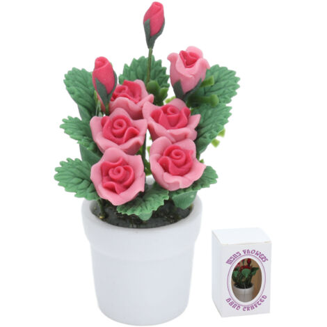 Bouquet Miniature 1:12 pour Maison de Poupée - Roses Réalistes en Panier, Décoration Exquise Cadeau (1/5)