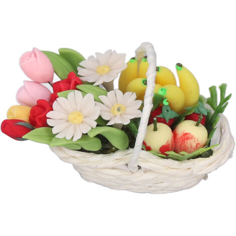 Panier de fleurs miniature 1:12 pour maison de poupée DIY, décorations avec fleurs artificielles (1/5)