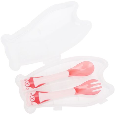 Cuillères Bébé Souples avec Manche Ergonomique - Set de Voyage pour l'Alimentation et l'Apprentissage des Enfants - Rose (1/5)