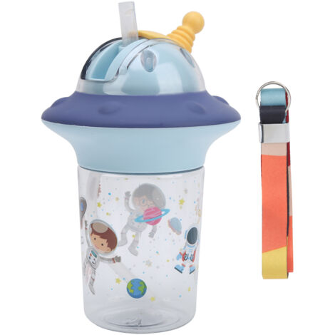 Gourde 450ml avec Paille et Lanière, Sans BPA pour Bébé et Enfant, Bleue (1/5)