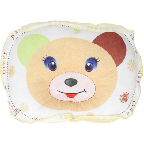 Oreiller Bébé Respirant en Forme d'Ours pour Nouveau-né - Coussin de Soutien Cervical Anti-Tête Plate Jaune