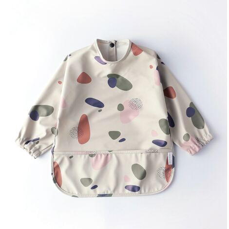 Tablier de Mangeage Enfant Imperméable à Manches avec Poche, Salopette Lavable Douce, Barboteuse Colorée Beige Taille S 6-12 Mois (1/5)