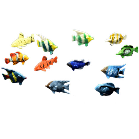 12 figurines de poissons tropicaux miniatures en PVC pour aquarium éducatif, jouet de bain et décoration marine. (1/5)