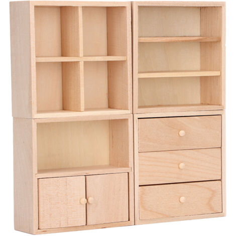 4 Pièces Meuble Miniature Maison de Poupée en Bois, Armoire Réaliste et Pratique pour Décoration