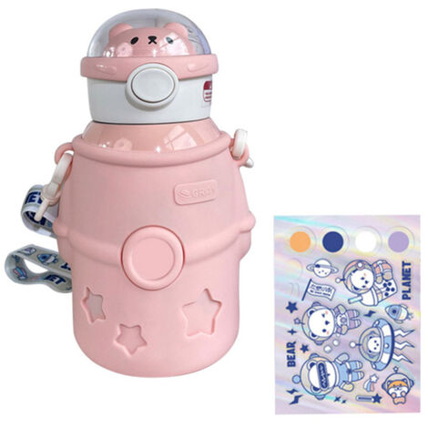 Gourde Isotherme 500ml Portable avec Paille - Design Kawaii Astronaute Ours pour École, Sport, Voyage (1/5)