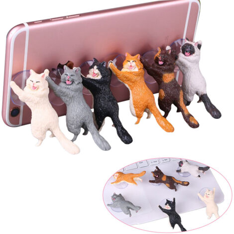 6 Porte-Téléphone Adhésif Mignon en Forme de Chat - Support de Téléphone Portable Multicolore (6 Pièces) (1/5)